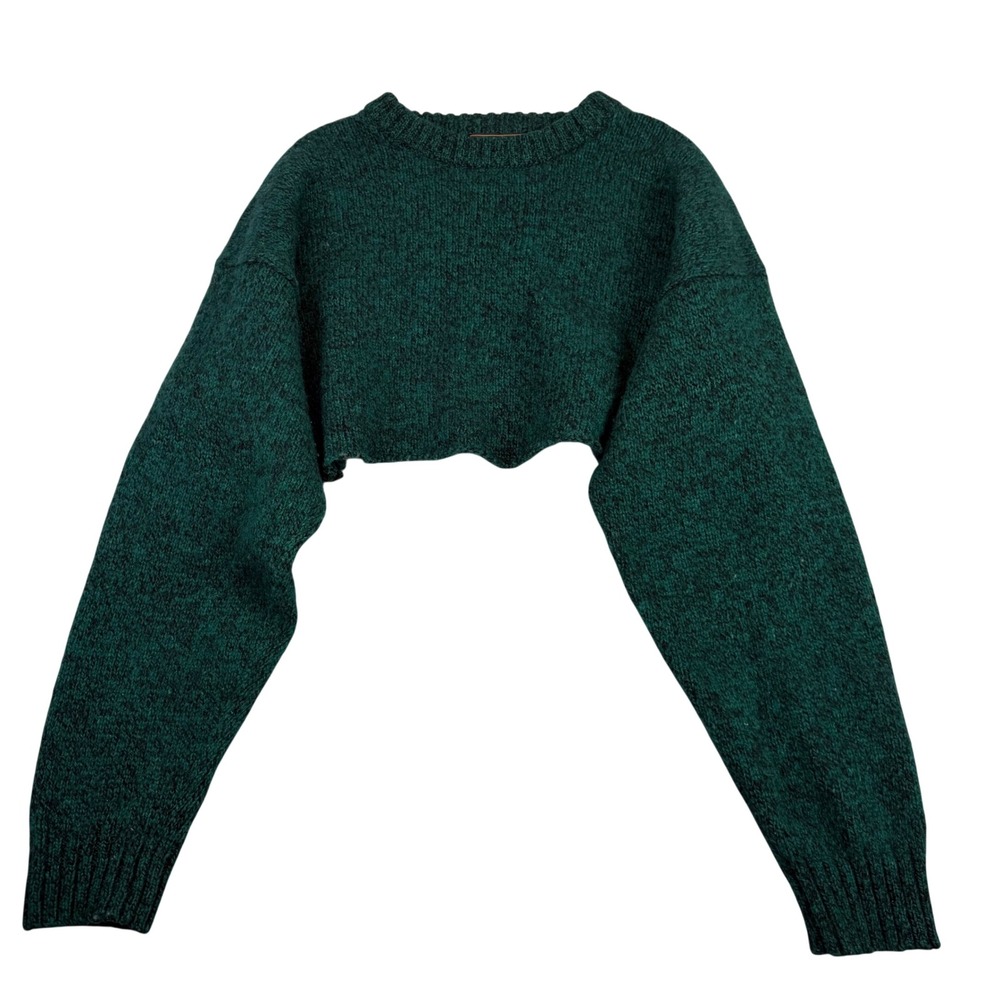 Vintage Eddie Bauer Wool Blend Sweater Green Marled Knit Raw Hem Upcycled L